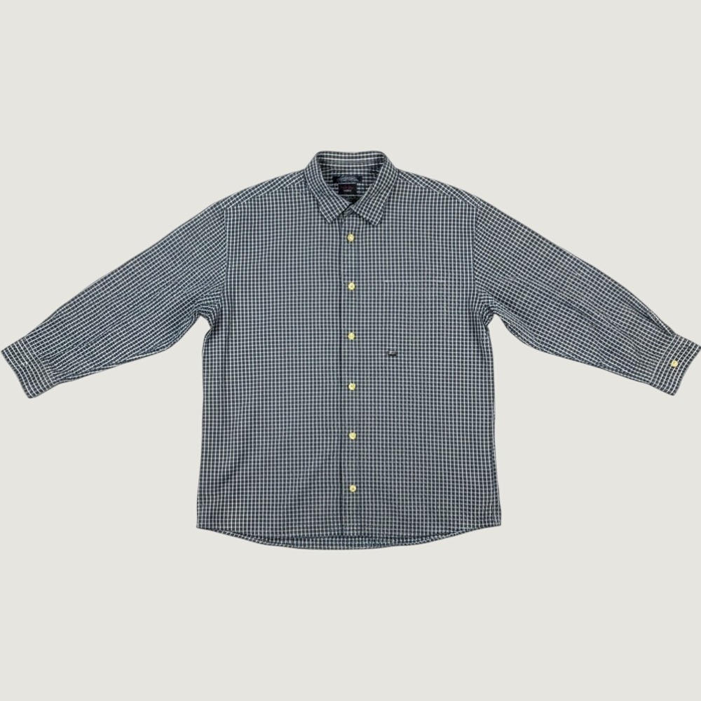 Tommy Jeans Mens XL Blue White Grid Check Cotton Long Sleeve Button Down Shirt